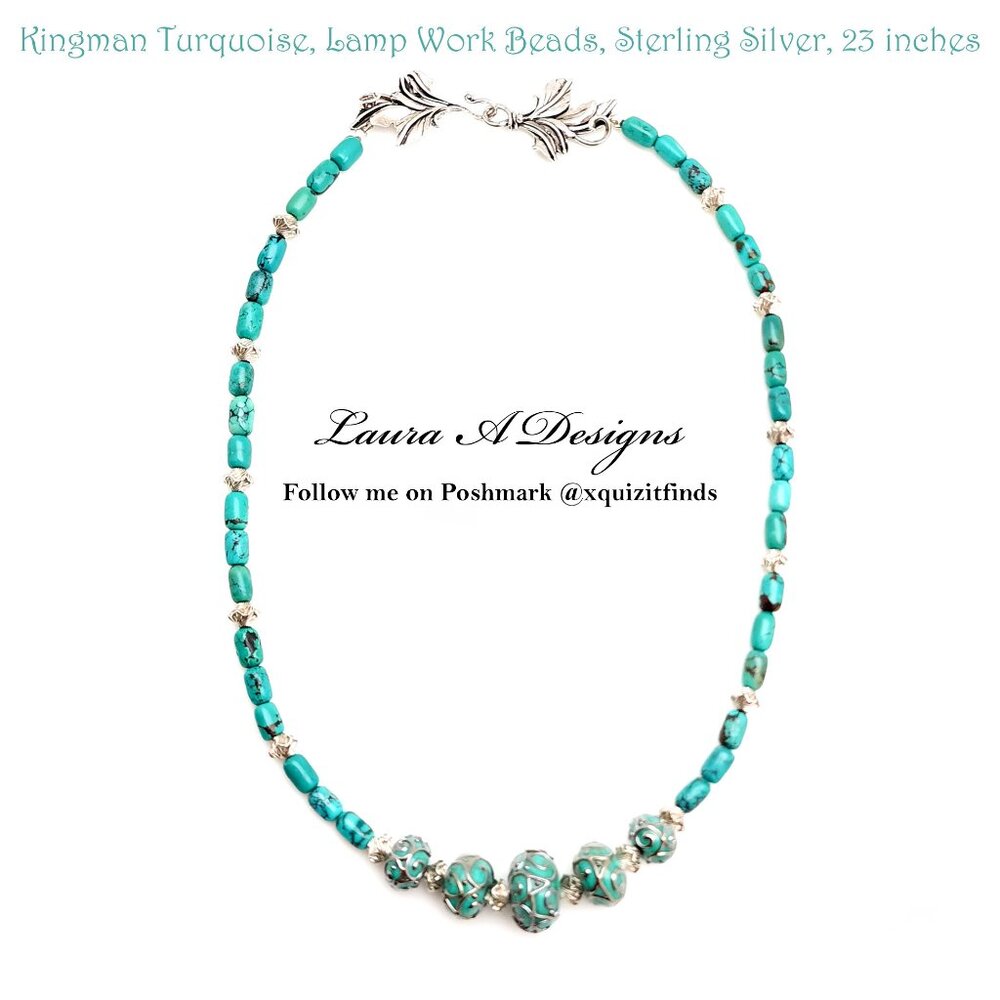 Handcrafted Turquoise, Art Glass and Sterling Silver Necklace